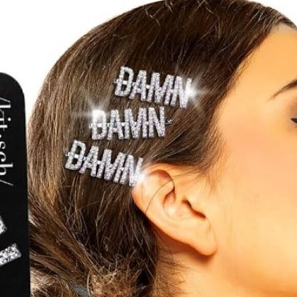 New Kitsch X Justine Marjan Rhinestone Bobby Pins QUEEN DAMN VIBES BOSS BADASS main image 4